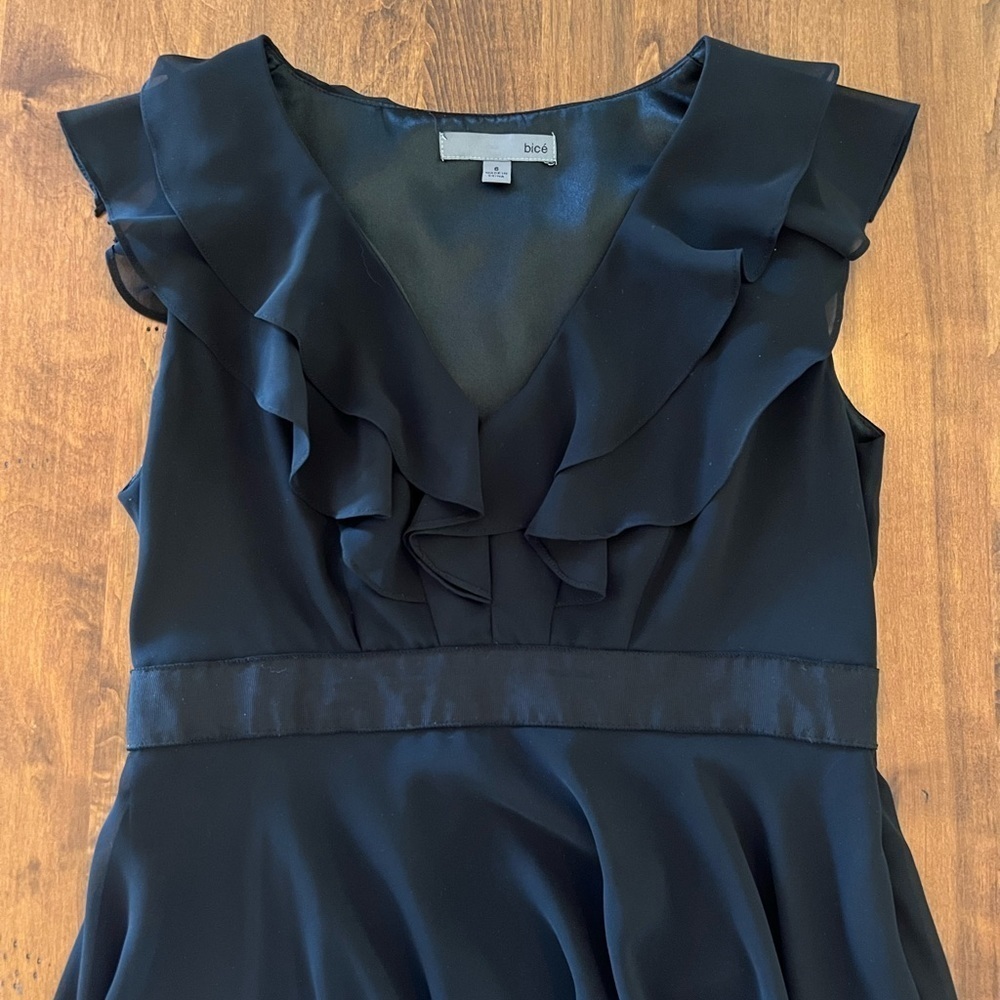 Bice Ruffled Black Midi Fit and Flare‎ Dress Size 6 - Picture 6 of 9
